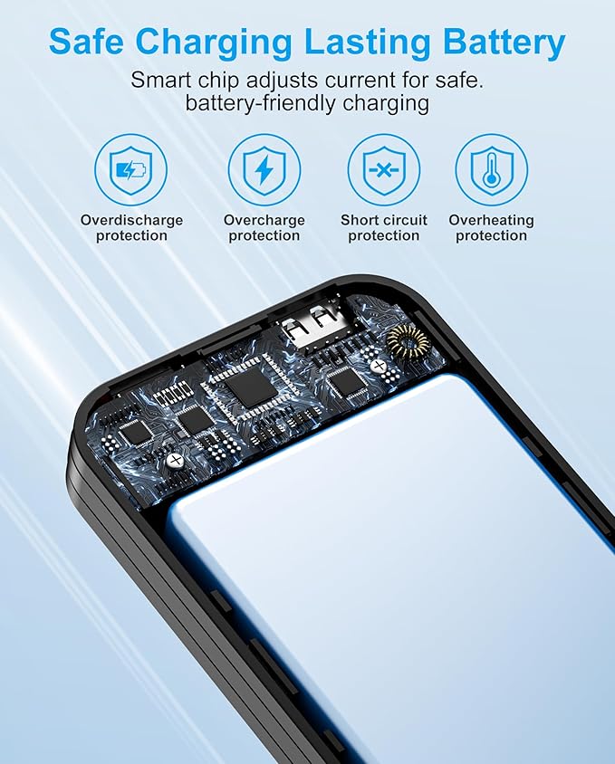 citicr Portable Charger, 10000mAh PD20W Fast Charging Power Bank with Built-in Cables & Wall Plug, External Battery with LED Display, Travel Battery Bank for iPhone, iPad, Samsung Matte Black