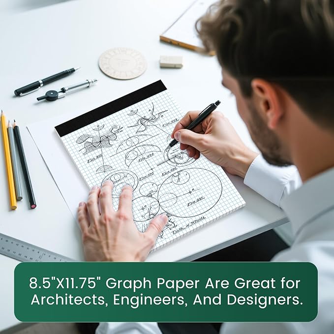 Ciphyfee Graph Paper 8.5 X 11, 12 Pack, 4x4 Quad Ruled, Grid Paper Pad 8-1/2" X 11", Grid Pad 8.5 X 11.75, Engineering Notebook, Easy Tears Off, White 70 Gsm Graft Paper