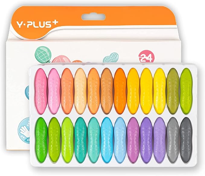 YPLUS Peanut Crayons for Kids, 24 Pastel Colors, Non-Toxic, Washable, Durable, Easy to Grip, Bright Colors, Ideal for Toddlers & Preschoolers, Ages 1-8