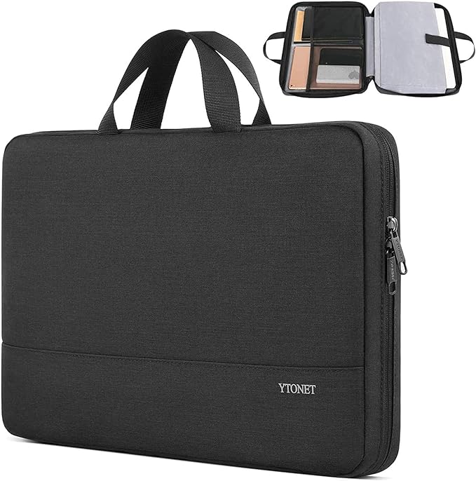 Ytonet Laptop Case 15.6 Inch, Water Resistant Laptop Bag Sleeve for Men Women Slim Coputer Cover TSA Computer Case Carrying Bag with Handle, Compatible with MacBook Pro Lenovo HP Dell Notebooks Black