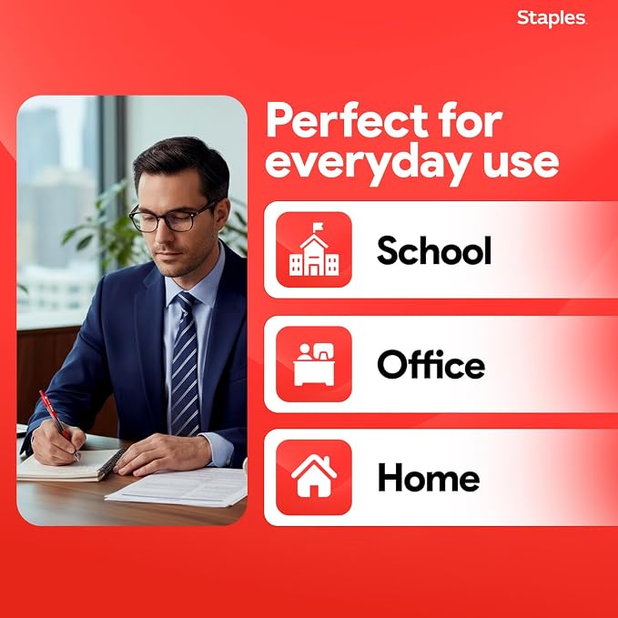 Staples Retractable Gel Pens, Fine Point, Red Ink, 12-Pack | Smooth, quick-dry writing for notes, editing, and everyday office use.