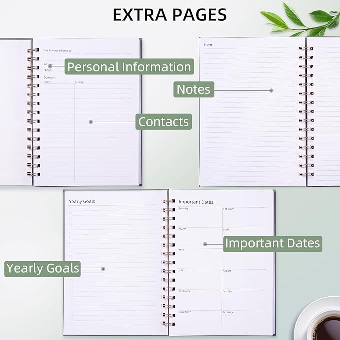 Undated Weekly and Monthly Planner Spiral Bound- Weekly Goals Notebook, To Do List, Habit Tracker Journal, Academic, Aesthetic, Stylish School or Office Supplies(6.1" x 8.4" - Green)