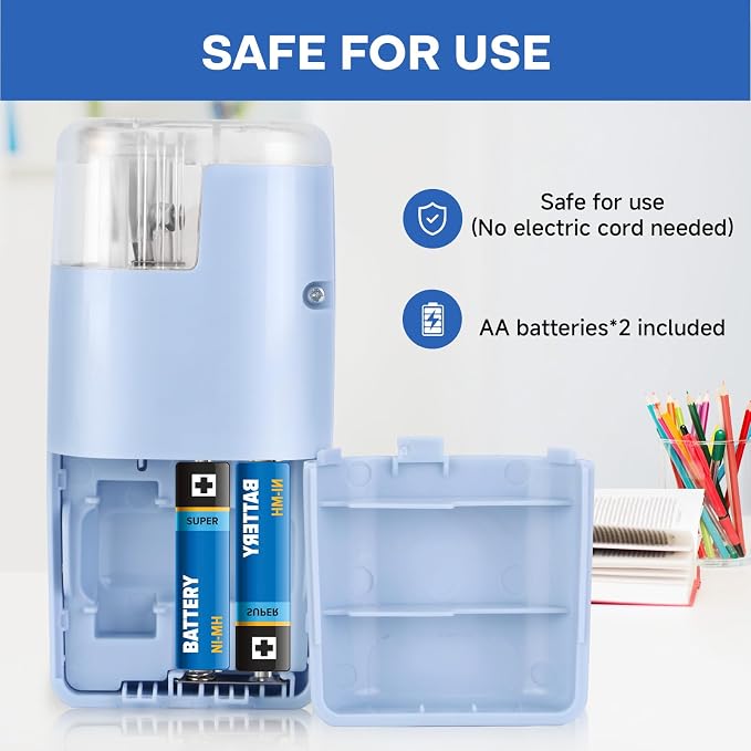Portable Battery-Powered Electric Pencil Sharpener – Compact Design for Easy Use at Home, School, or Office – Ideal for Standard Pencils (Blue)