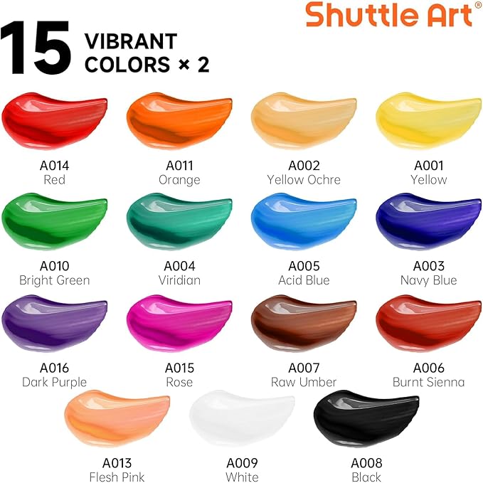 Shuttle Art 58 Pack Painting Kit for Adults and Couples, Sip and Paint Kit for Date Night and Crafts, with 2 Pack of 15 Colors Paint, 2 Wooden Easels, Canvas, Brushes & Palettes