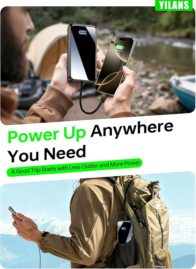 Portable Charger,50000mAh Power Bank Built-in Cable, 22.5W PD USB C In & Out Fast Charging, External Battery Pack with 6 Output & 2 Input, Travel Camping Essential for iPhone 17/16/15/14/13/12(Onyx)