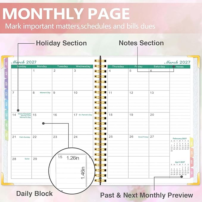 GuassLee Academic Planner 2026-2027 form July 2026 to June 2027, A5 Size, Weekly and Monthly Planner 2026 with Hard Cover Laminated Tabs, Storage Pocket Includes Stickers for Office School Supplies