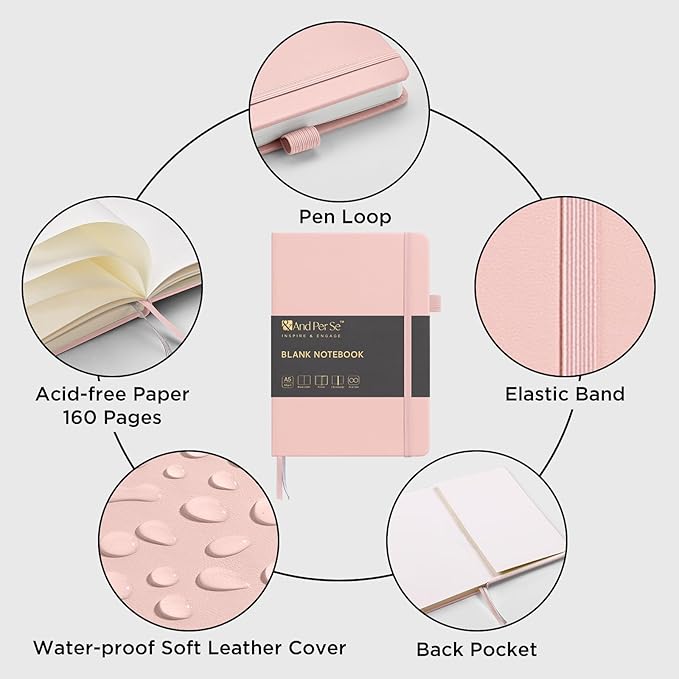 &And Per Se Blank Sketch Notebook, A5 Hardcover, 160 Pages 100gsm Thick Paper, Unlined Journal for Drawing, Doodling, Hand Lettering – Creative Gift for Artists, Designers, Writers (Pink)