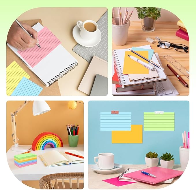 Tecmisse 300PCS 3x5 Index Cards Colored, Ruled Index Cards Colorful, Lined Flash Cards for Studying, Heavy Note Cards for Office, Home and School