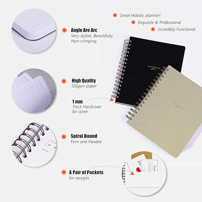 Daily Productivity Planner with Monthly View - Large 93 Day Dashboard Desk Notepad for Time Management, Mindfulness, Self Care, Goal Setting, To Do List-Hard Cover Wire-bound