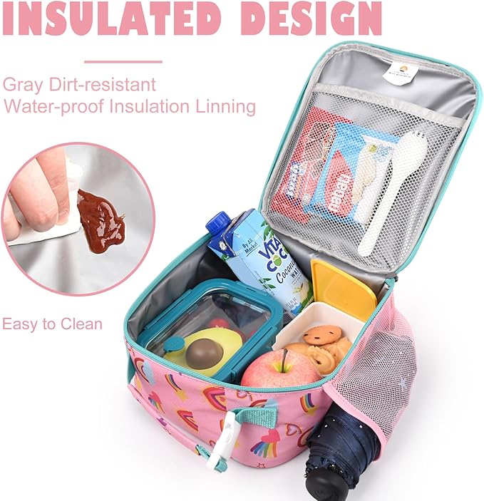 CaCTOUR Lunch Box Kids,Premium Insulated Lunch Bag for Girls Boys,Soft Bag Mini Cooler Back to School Thermal Reusable Lunch Bag for Work School Picnic (Rainbow)