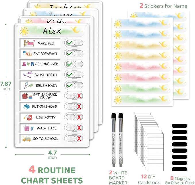 Upgraded Slider Dry Erase Chore Chart for Kids Multiple Kids, Whiteboard Magnetic Morning/Bedtime Routine Chart for Kid Toddlers Teens Adult, Visual Schedule for Kid with Autism