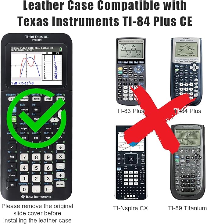 YouKnow PU Leather Protective Case Compatible with Texas Instruments TI-84 Plus CE Color Graphing Calculator with ID Card Slot (Only Case) (Black)
