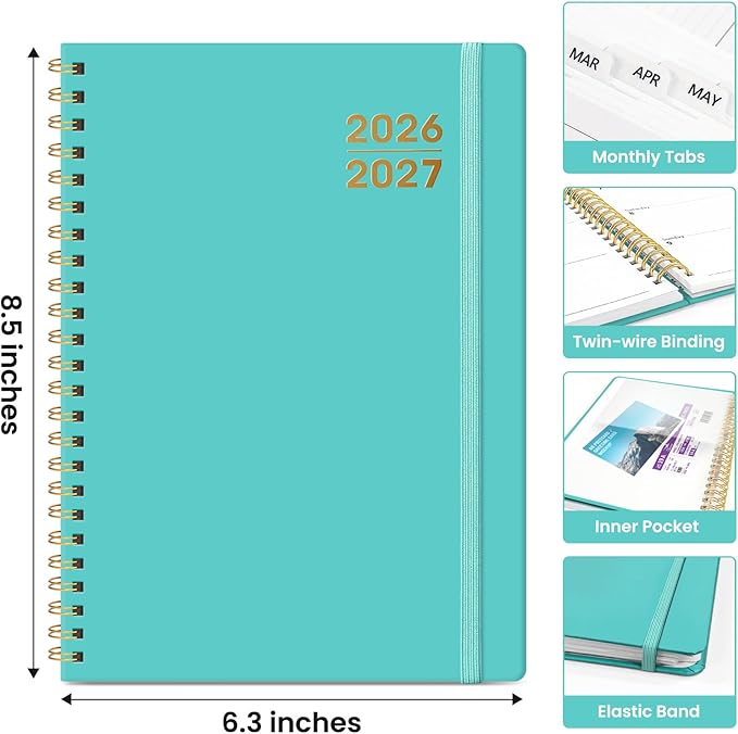 Planner 2026-2027 for Women & Men, Set of 3, Academic Monthly and Weekly Calendar Planner, Jul 2026 - Jun 2027, A5 (6.3" x 8.5"), Teacher Student Planning Book with Tabs, Ideal for Office School Supplies - 3 Aquamarine