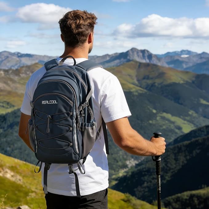 RealCool 20L Lightweight Hiking Backpack, Waterproof Daypack for Camping | 210D tear-resistant nylon, breathable shoulder and back panel, Multi-Compartment,hydration system,reflective strip,bungee net