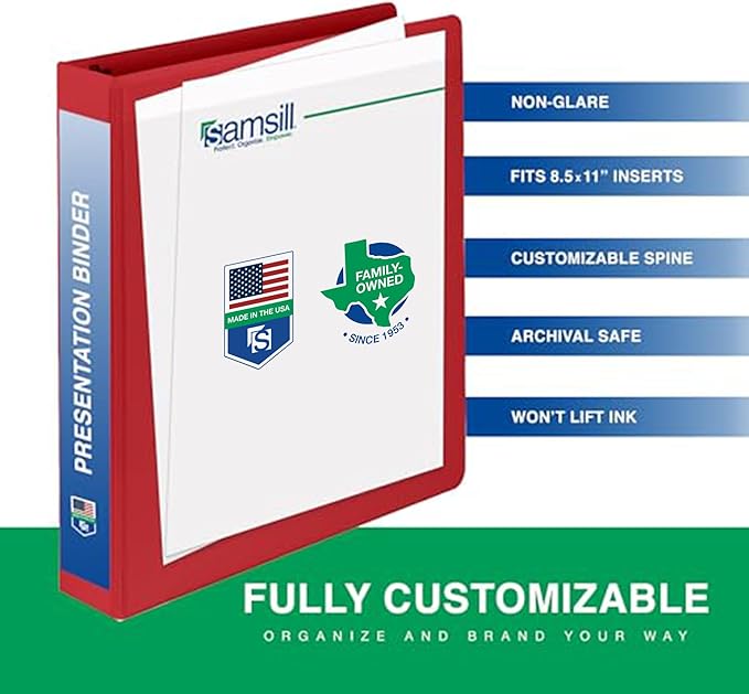Samsill 1.5 Inch 3 Ring Binders, Economy Round Ring, Clear View Cover, 325 Sheet Capacity - for School, Home, Office - Red, 4 Pack