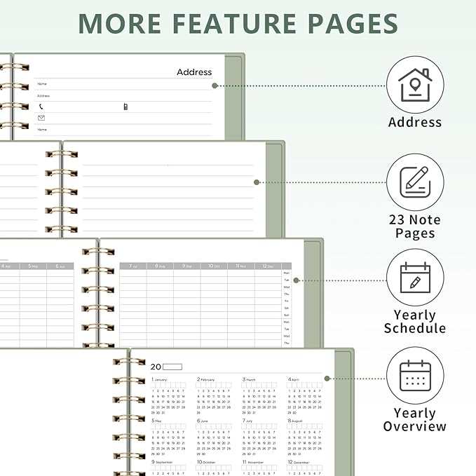 EMSHOI Undated Planner, Weekly and Monthly Calendar, 53 Weeks and 12 Months, A5 (6.38" x 8.35"), 100GSM Thick Paper, PVC Cover, Monthly Tabs, Note Pages, Start Anytime