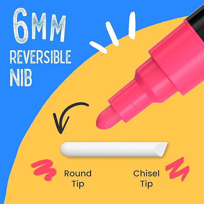 Chalkola Liquid Chalk Markers for Blackboard & Glass (Pack of 16, 6mm Reversible Tip) Washable Chalk Pens for Window, Bistro, Mirror, Car, Wall Calendar, Menu Board | Chalkboard Markers Erasable