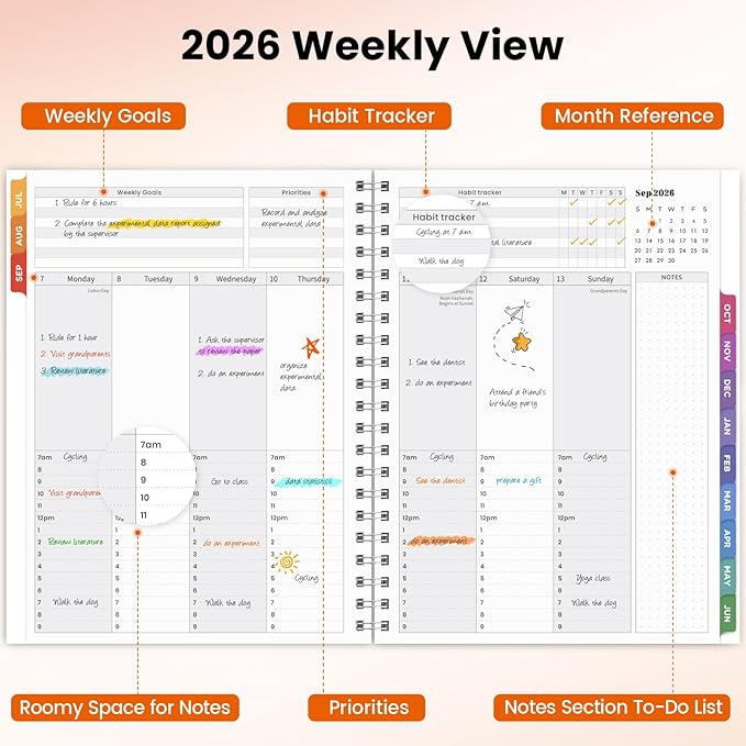 Oucaru Academic Planner 2026-2027, Weekly & Monthly Calendar with Hourly Schedule, July 2026 - June 2027, 8.5" x 11" Hardcover Agenda with Laminated Tabs for Student Teacher School Office Supplies