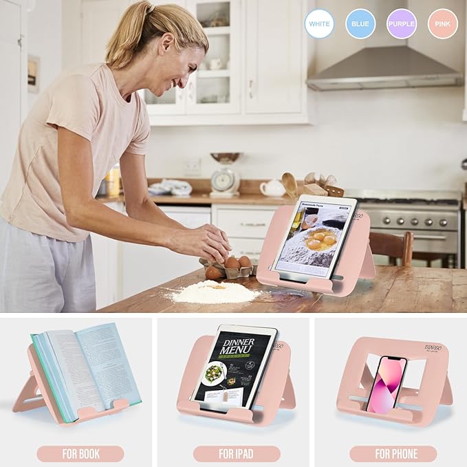 4Pack Book Stand - Waterproof Book Holder, Lightweight, Hands Free (Blue, Purple, Pink, White, 11.82" * 8.26")
