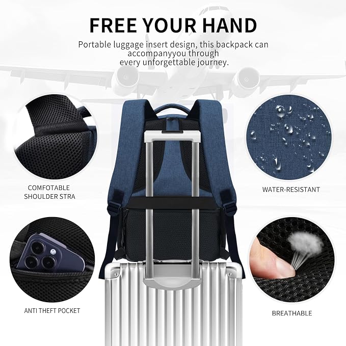 School Backpack for Boys Girls Teens, Blue Backpack for Men Women, 15.6 inch Laptop Back Pack with Reinforced Straps, Backpacks for School Business Work College Travel, College Book Bag, Bookbag