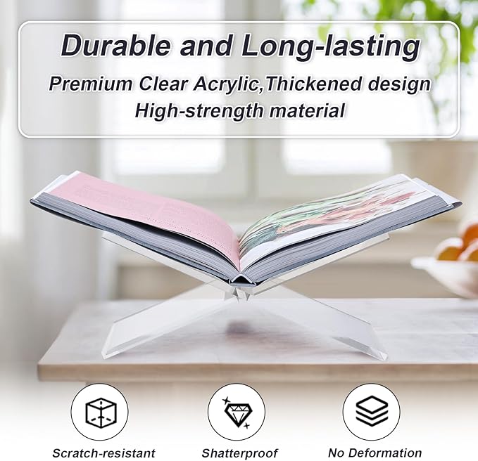 Acrylic Book Stand Holder - Coffee Table Book Stand,Open Cookbook Acrylic Book Display Stand,Magazines Clear Holder,Reading Stand for Open Book Magazines, Textbooks