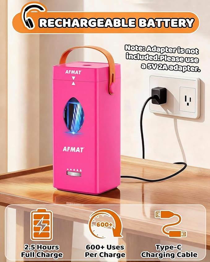 AFMAT Electric Pencil Sharpener, Fully Automatic Pencil Sharpener for 6-12mm No.2/Jumbo Pencils, Auto in & Out, 5 Sharpness Modes, Rechargeable Heavy Duty Sharpeners for Classroom/Home/Office PSC7