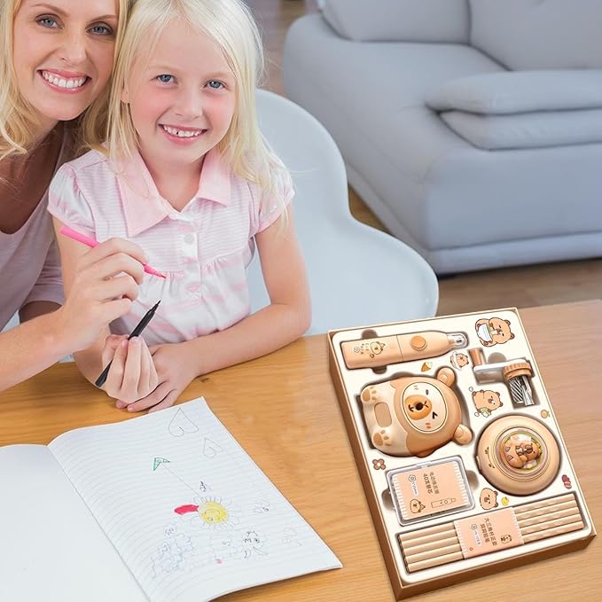 Capybara Stationery Set, Kids Stationery Kit, Colorful School Supplies for Students, Electric Eraser Pencils, Animal Pencil Sharpener, Homeschool Classroom for Elementary and Middle School