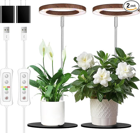 144 LEDs Plant Grow Light for Indoor Plant,Walnut Wood Grain Aluminum LED Grow Light with Black Base, Height Adjustable,6.3" Aluminum Housing,Automatic Timer with 8/12/16 Hours,2 Pack