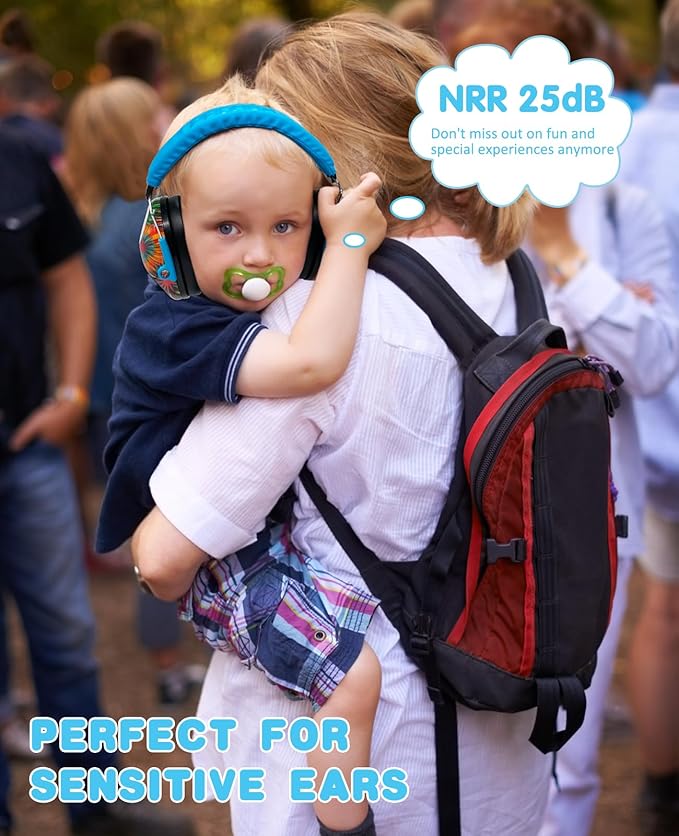 PROHEAR 032 Kids Ear Protection Safety Noise Earmuffs with NRR 25dB, Children Adjustable Headband Hearing Protectors for Monster Trucks, Sports Events, Concerts - Fireworks Pattern