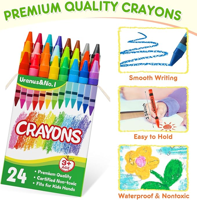 Crayons Bulk 24 Count, 48 Individual Boxes of 24 Assorted Colors for Kids 4-8, Classroom Crayons for Preschool Kindergarten & Toddlers, Non Toxic Back to School Supplies Stocking Stuffers Party Favors