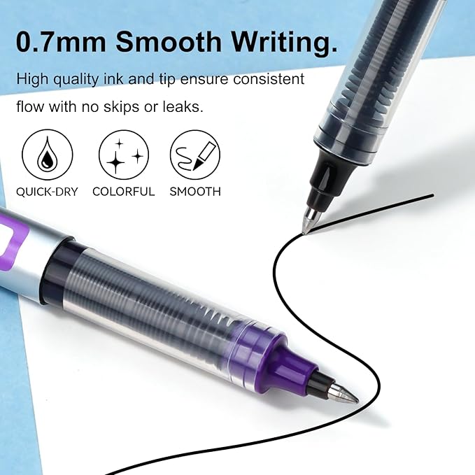 EYEYE 10 Pack Multicolor Rollerball Pens, 0.7mm Medium Point Roller Ball Pens, Liquid Ink Pen Fine Point Smooth Writing Pens for Journaling, Note Taking, Office & School Supplies