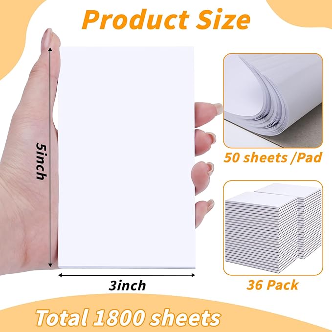 Note Pads 3x5, 36 Pack Small NotePads, Server NotePads, Scratch Pads 3x5, Memo Pads White Paper, 50 Sheets per Blank Note Pads 3 x 5, Mini Writing Pads Pocket Notepads for Office School Home Supplies