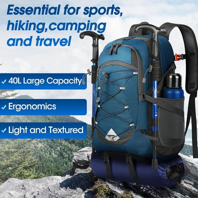 IGOLUMON Hiking Backpack 40L Packable Lightweight Camping Daypack Men Women | Multi-compartment storage Water-resistant Foldable Nylon Material Hiking Day pack for Camping Cycling Outdoor