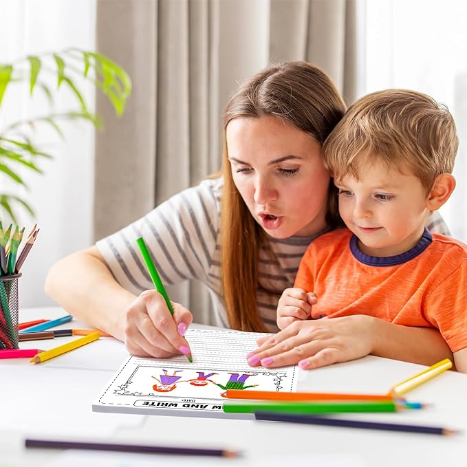 Motiskyy 100 Sheets Kindergarten Draw and Write Paper with Picture Space and Lines for Kids Abc 8.3 x 11.7 Inches Story Paper Bulk for Handwriting Practice Primary Creating Write Beginner School