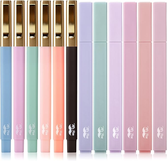 Mr. Pen- Aesthetic Highlighters and Ballpoint Pens No Bleed, 12 Pack, Morandi Colors, Bible Highlighters and Pens No Bleed, Fast Dry and No Smear for Bible Journaling, Planner, School Supplies