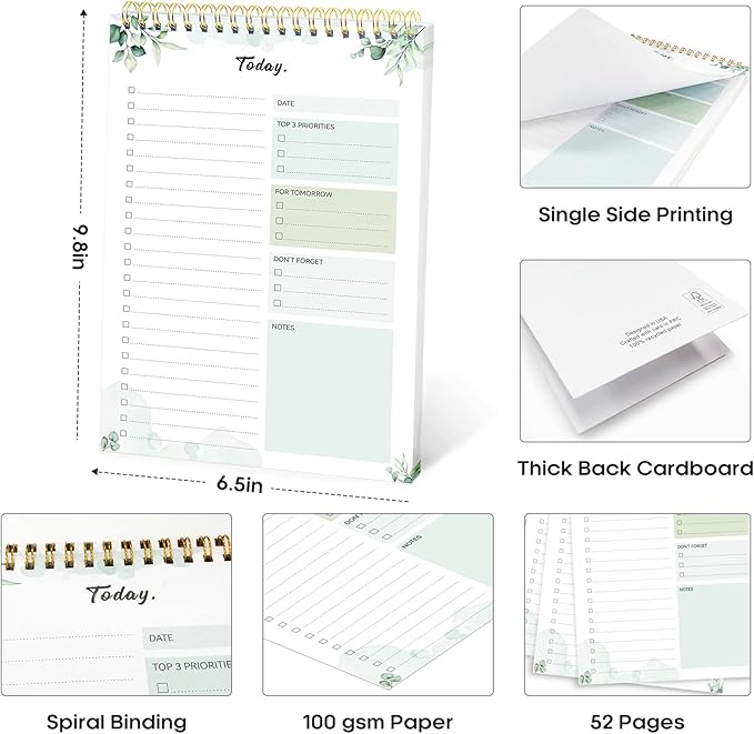 Taja To Do List Notepad - To Do List Notebook for Work with 52 Sheets, 9.8" x 6.5", Undated Daily Planner Perfect for Daily Tasks and Goal Setting, Notepad Suitable for Office, Home & School - Nature