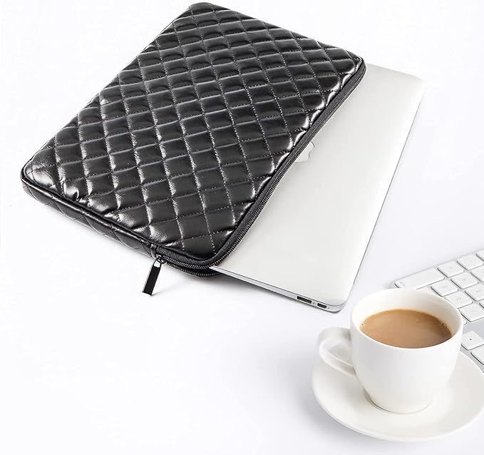 Puffy Laptop Sleeve 11 12 13 13.3 14 15 15.6 inch Puffy Laptop Case Protective Bag Quilted PU Leather Lined Padded
