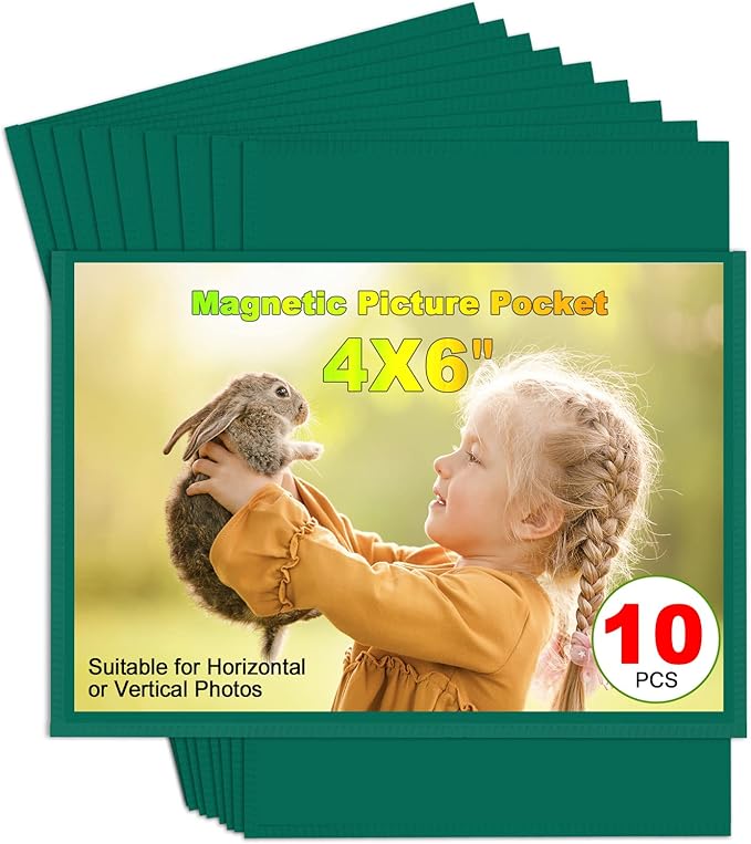 CHUNNIAO Green Magnetic Picture Frame 4X6 for Refrigerator 10 Pack,Photo Magnets Sleeves