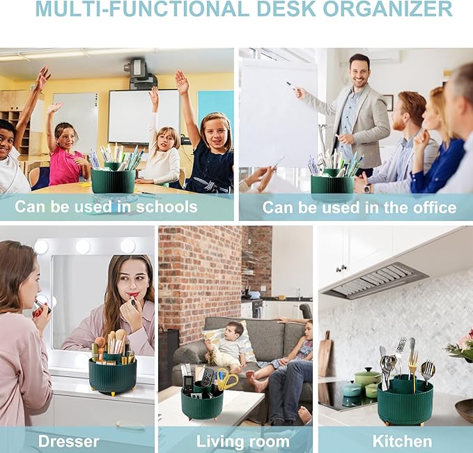 Cayxenful Pencil Holder For Desk,5 Slots 360°Degree Rotating Desk Organizers And Accessories,Desktop Storage Stationery Supplies Organizer, Cute Pencil Cup Pot For Office, School, Home (A-Green)