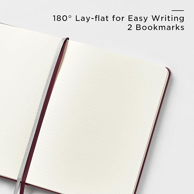 &And Per Se Dotted Journal Notebook, A5 Hardcover Leather Dotted Journal, 160 Pages 100gsm Thick Dot Grid Paper, 3 Sheets of Stickers Included - 5.7'' x 8'' (Dark Red)
