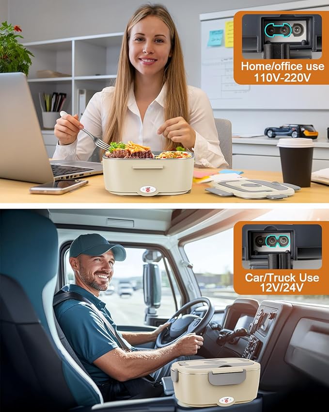 Geveniss Electric Lunch Box for Adults, Heated Lunch Box for Car and Truck, Portable Food Warmer for Office Work, 80W Fast Heating, Dual Removable 1.5L Stainless Steel Containers