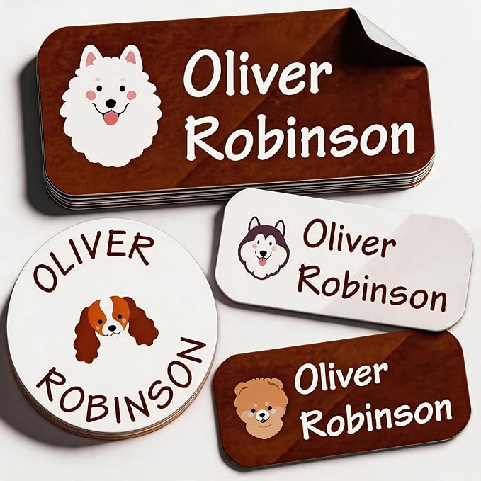 Waterproof Custom Name Stickers (135 Labels) - Personalized Daycare Labels for Clothing, Water Bottles, Lunch Boxes & School Supplies - Ideal for Camp & Daycare - No-Iron (Dogs)