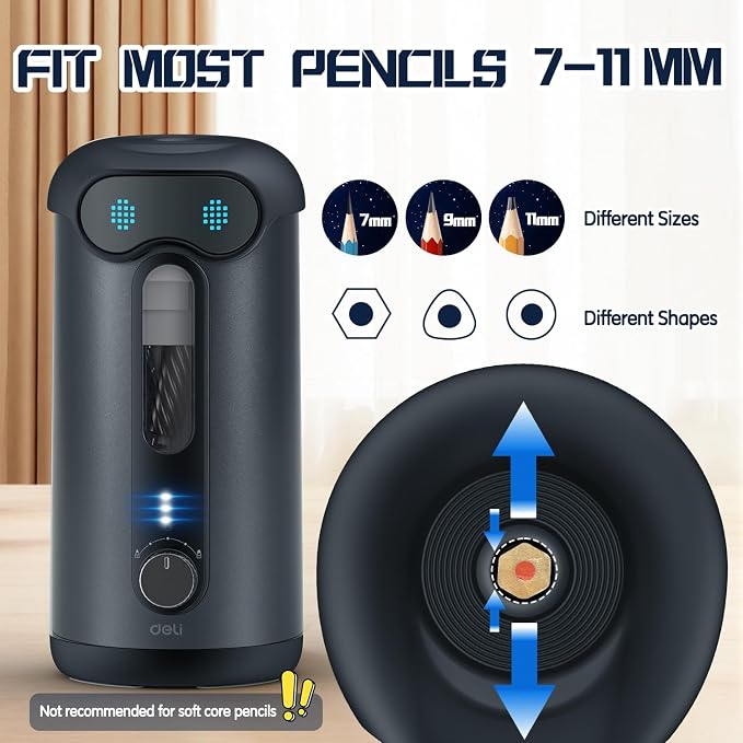 deli Electric Pencil Sharpener, Fully Automatic Pencil Sharpener, Black