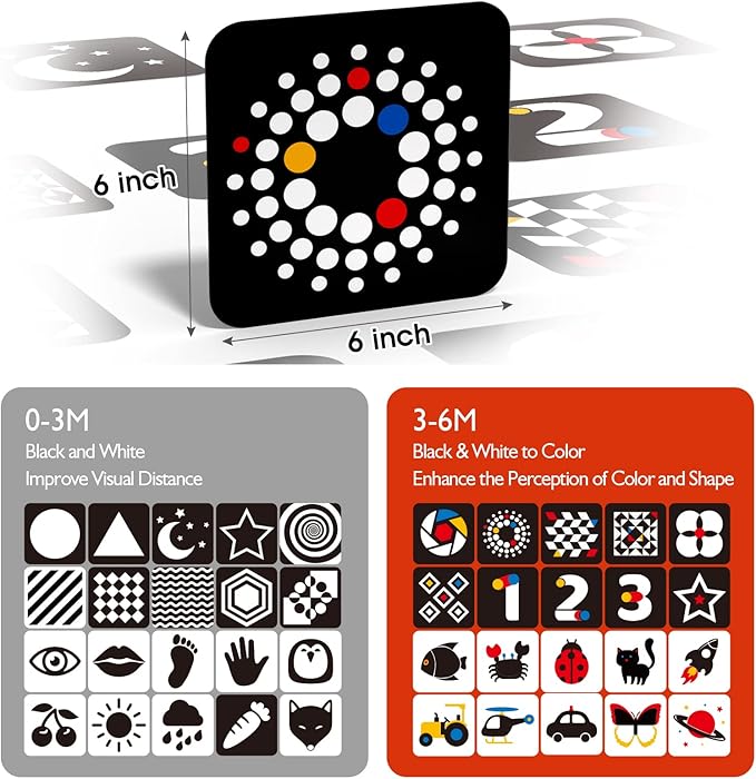 hahaland High Contrast Baby Flashcards - Black and White Infant Baby Cards 0-6 Months Tummy Time 0-3-6 Months Montessori Sensory Cards 20 PCs 6''×6'' Newborn Brain Visual Stimulation