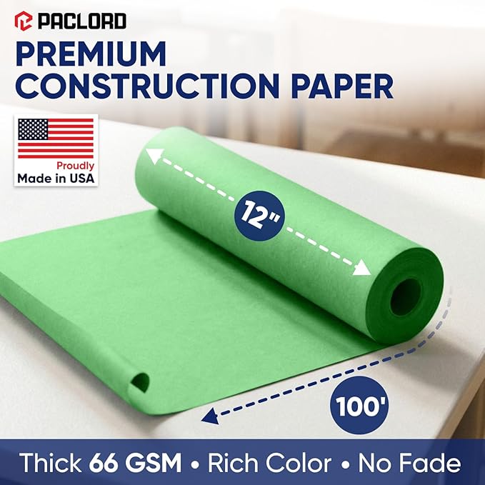 Green Construction Paper Roll 12" x 100 ft – Made in USA – 12" Bulletin Board Paper for Classroom & School, Teachers & Kids