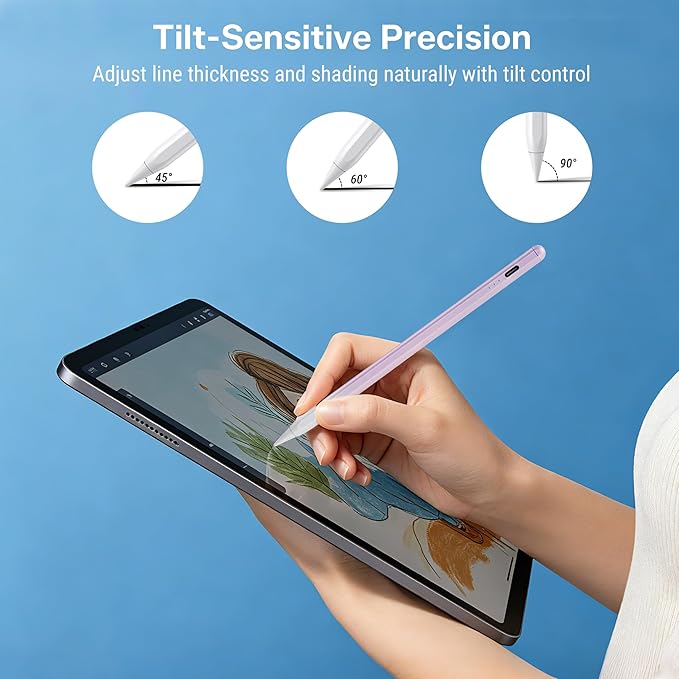 Stylus Pen for iPad 2018-2026, 2X Fast Charge Active Pencil with Tilt Sensitivity & Palm Rejection, iPad 11/10/9/8/7/6/A16, Air M4/M3/M2, Pro M5/M4, Mini 7/6/5 (Purple)