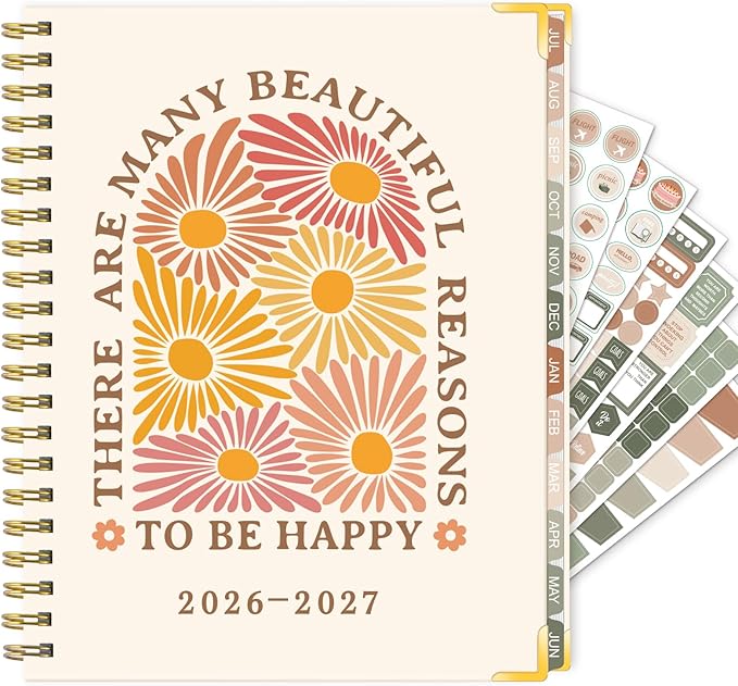 GuassLee 2026-2027 Academic Planner, Weekly and Monthly Hardcover Planner from Jul 2026-Jun 2027, 8.4"x 6.1" Dasiy Daily Agenda Planning Book with Pocket, Stickers, Tabs for School Office Supplies, A5