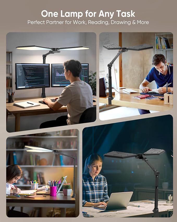 LED Desk Lamp with Clamp, 3600LM 448LEDs Ultra-Bright Architect Desk Light with Remote Control, Desk Light with Stepless Dimming and Stepless Color Temp, Memory Function for Study and Workbench