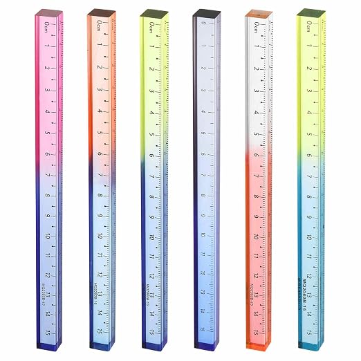 HARFINGTON 6pcs Acrylic Clear Straight Rulers 15cm Metric Transparent Gradient Three-Dimensional Plastic Ruler Square Cube Measuring Tool for Classroom Office, 6 Colors