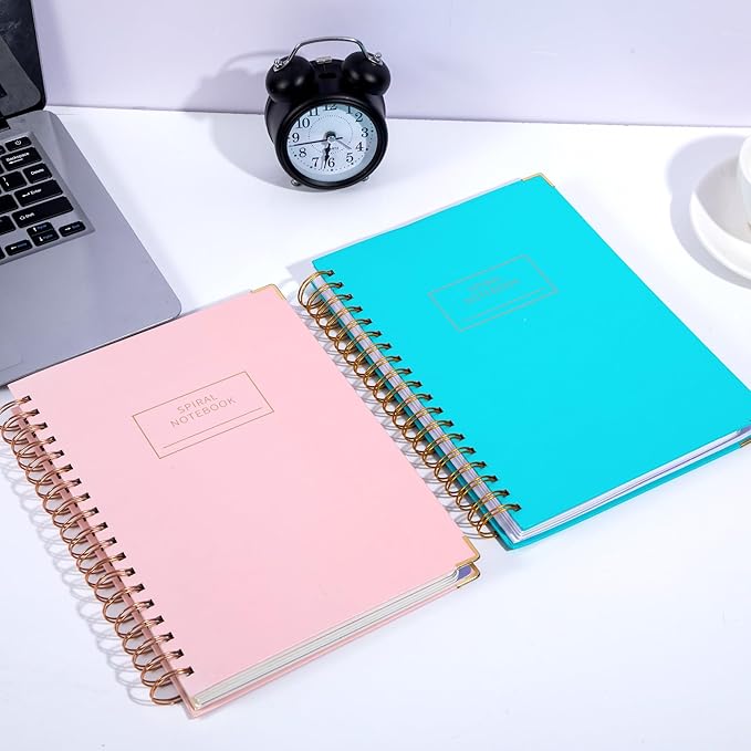 Yoment 2 Pack 5 Subject Notebook College Ruled, Hardcover Spiral Notebooks for Work School, B5 Multi Subject Notebook with Tabs Dividers, 240 Pages Lined Journal for Women Men, Pink&Blue